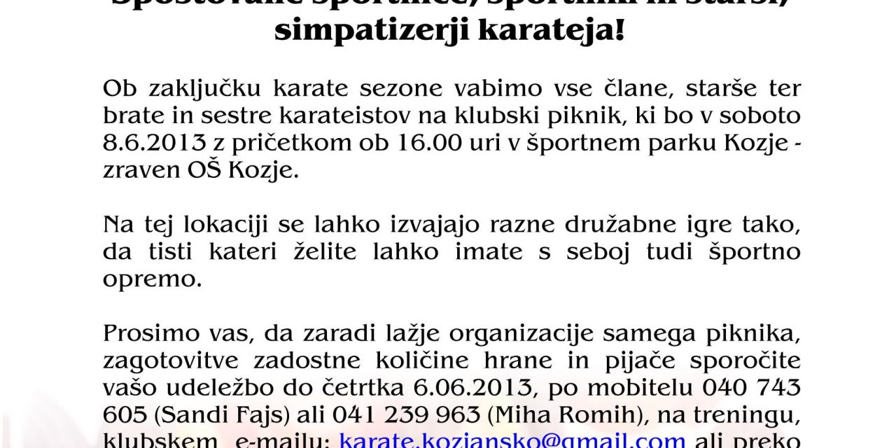 Vabilo na klubski piknik 2013